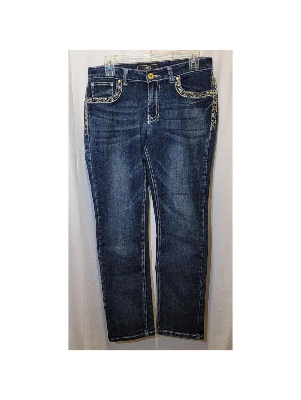 Cato Premium Straight Leg Jeans 10P Petite Embroidered Denim Mid Rise